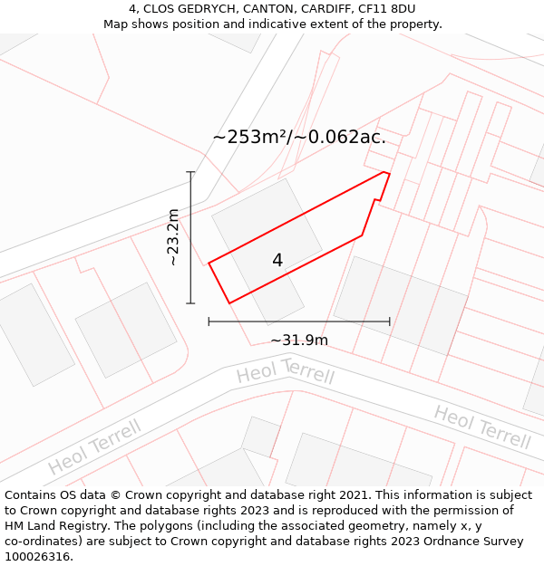 4, CLOS GEDRYCH, CANTON, CARDIFF, CF11 8DU: Plot and title map