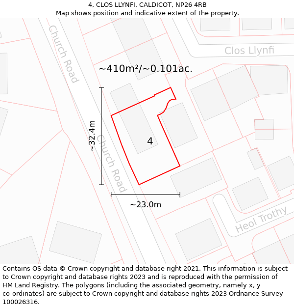 4, CLOS LLYNFI, CALDICOT, NP26 4RB: Plot and title map