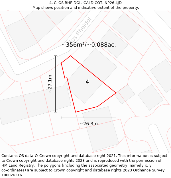 4, CLOS RHEIDOL, CALDICOT, NP26 4JD: Plot and title map