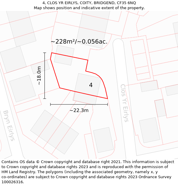 4, CLOS YR EIRLYS, COITY, BRIDGEND, CF35 6NQ: Plot and title map