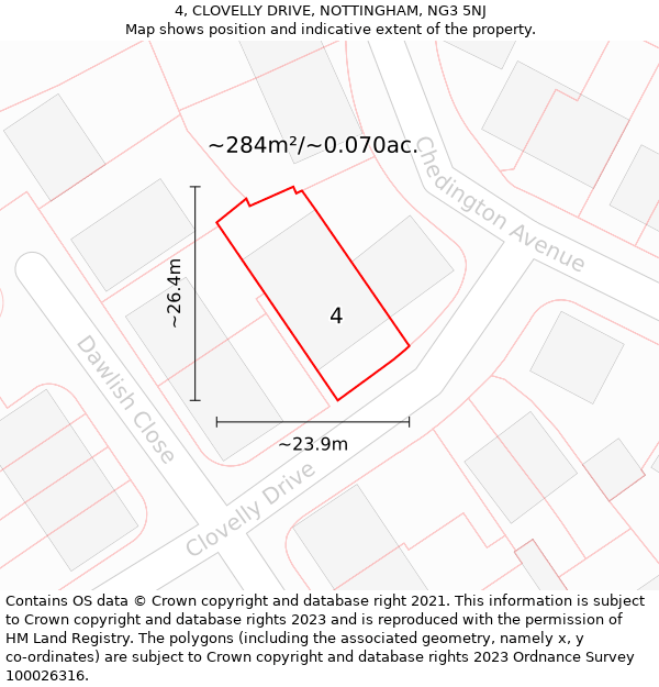 4, CLOVELLY DRIVE, NOTTINGHAM, NG3 5NJ: Plot and title map