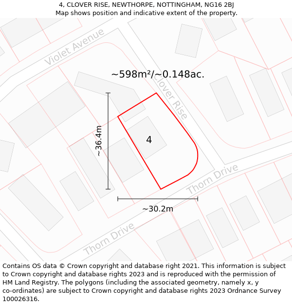 4, CLOVER RISE, NEWTHORPE, NOTTINGHAM, NG16 2BJ: Plot and title map