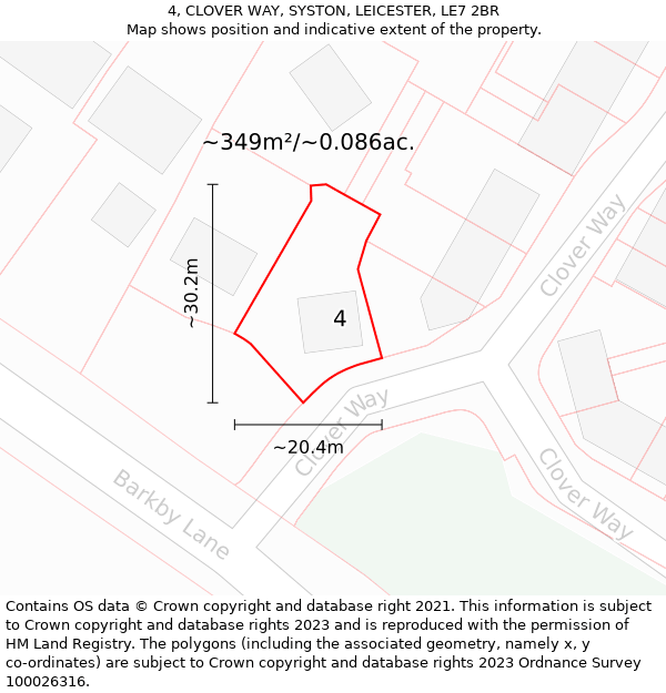 4, CLOVER WAY, SYSTON, LEICESTER, LE7 2BR: Plot and title map