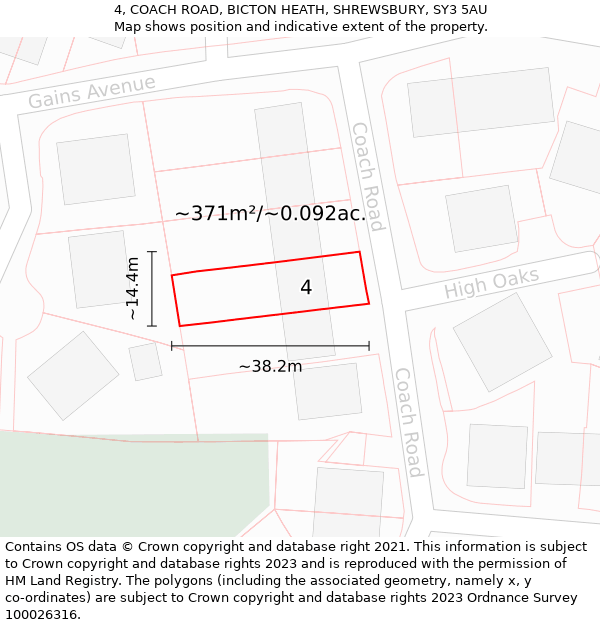 4, COACH ROAD, BICTON HEATH, SHREWSBURY, SY3 5AU: Plot and title map