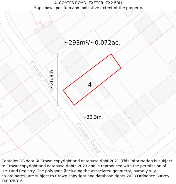 4, COATES ROAD, EXETER, EX2 5RH: Plot and title map