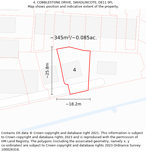 4, COBBLESTONE DRIVE, SWADLINCOTE, DE11 0FL: Plot and title map