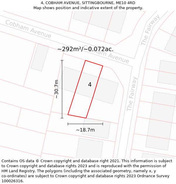 4, COBHAM AVENUE, SITTINGBOURNE, ME10 4RD: Plot and title map