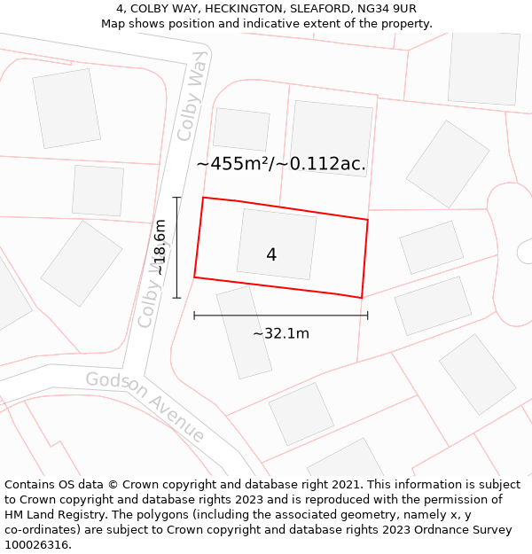 4, COLBY WAY, HECKINGTON, SLEAFORD, NG34 9UR: Plot and title map