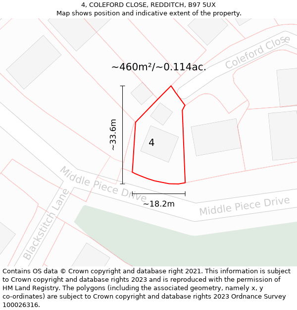 4, COLEFORD CLOSE, REDDITCH, B97 5UX: Plot and title map