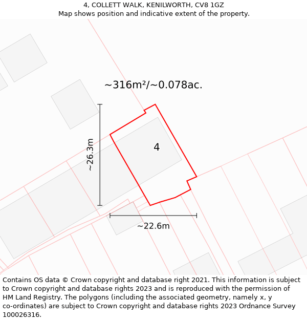 4, COLLETT WALK, KENILWORTH, CV8 1GZ: Plot and title map