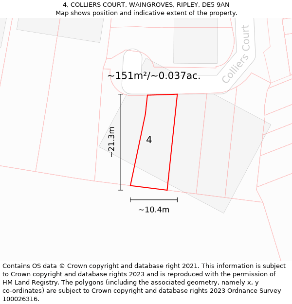 4, COLLIERS COURT, WAINGROVES, RIPLEY, DE5 9AN: Plot and title map