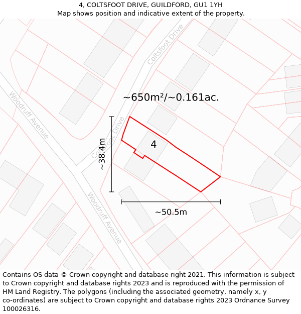 4, COLTSFOOT DRIVE, GUILDFORD, GU1 1YH: Plot and title map