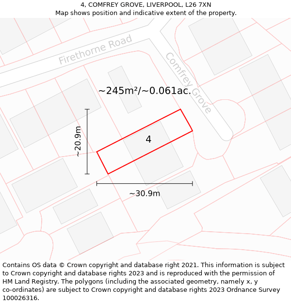 4, COMFREY GROVE, LIVERPOOL, L26 7XN: Plot and title map