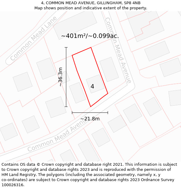 4, COMMON MEAD AVENUE, GILLINGHAM, SP8 4NB: Plot and title map