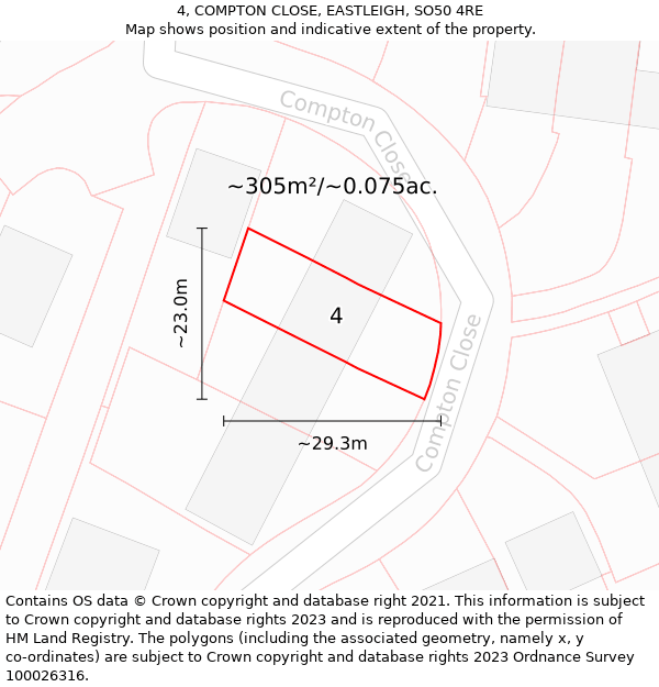 4, COMPTON CLOSE, EASTLEIGH, SO50 4RE: Plot and title map