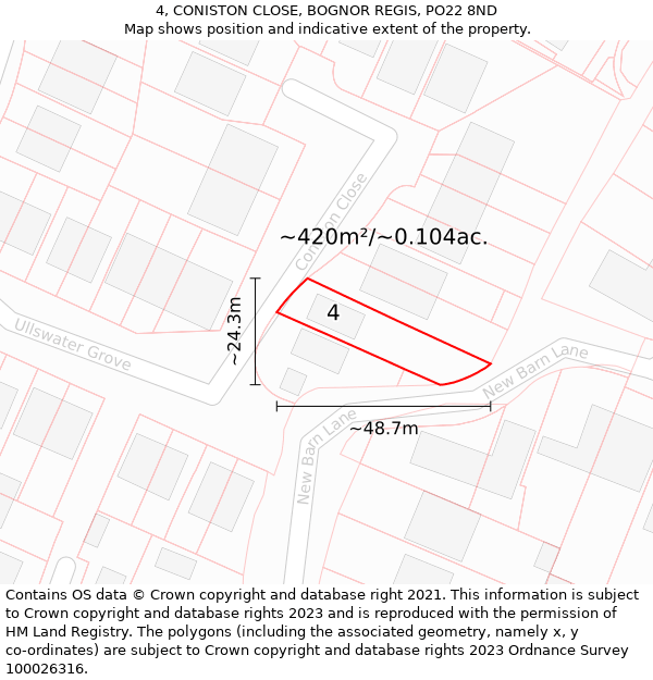 4, CONISTON CLOSE, BOGNOR REGIS, PO22 8ND: Plot and title map