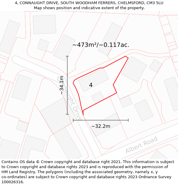 4, CONNAUGHT DRIVE, SOUTH WOODHAM FERRERS, CHELMSFORD, CM3 5LU: Plot and title map