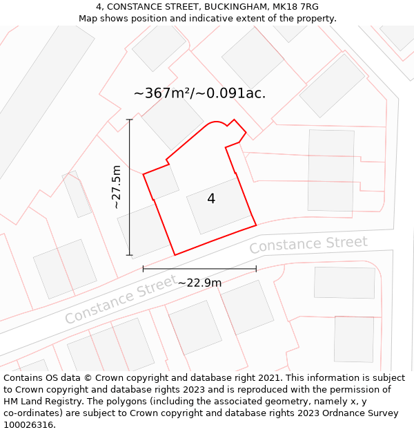 4, CONSTANCE STREET, BUCKINGHAM, MK18 7RG: Plot and title map