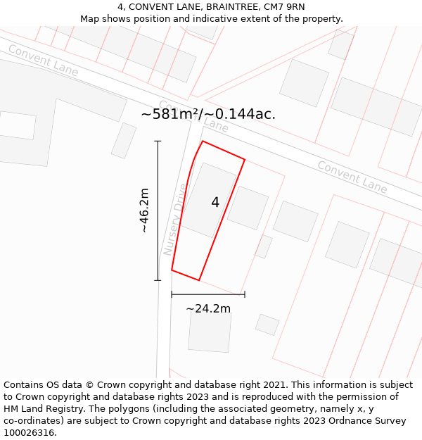 4, CONVENT LANE, BRAINTREE, CM7 9RN: Plot and title map