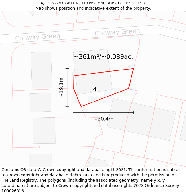 4, CONWAY GREEN, KEYNSHAM, BRISTOL, BS31 1SD: Plot and title map