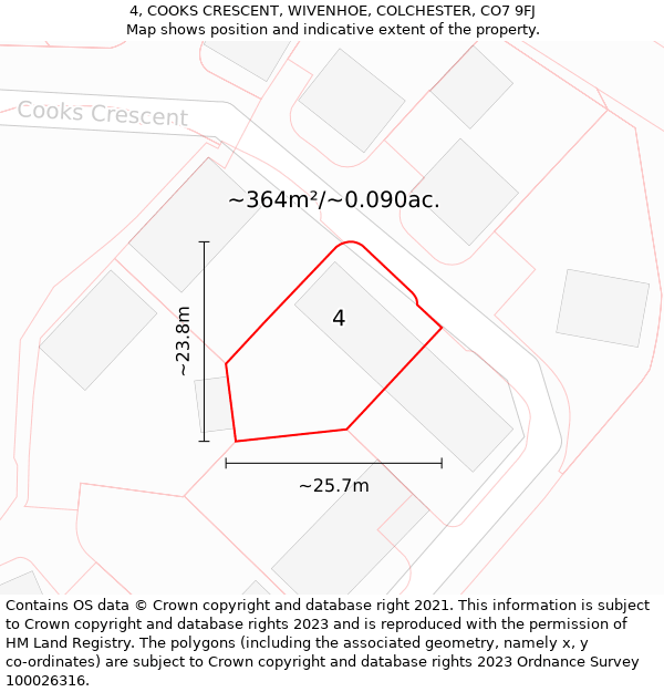 4, COOKS CRESCENT, WIVENHOE, COLCHESTER, CO7 9FJ: Plot and title map