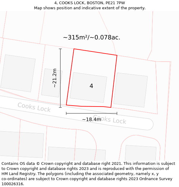 4, COOKS LOCK, BOSTON, PE21 7PW: Plot and title map