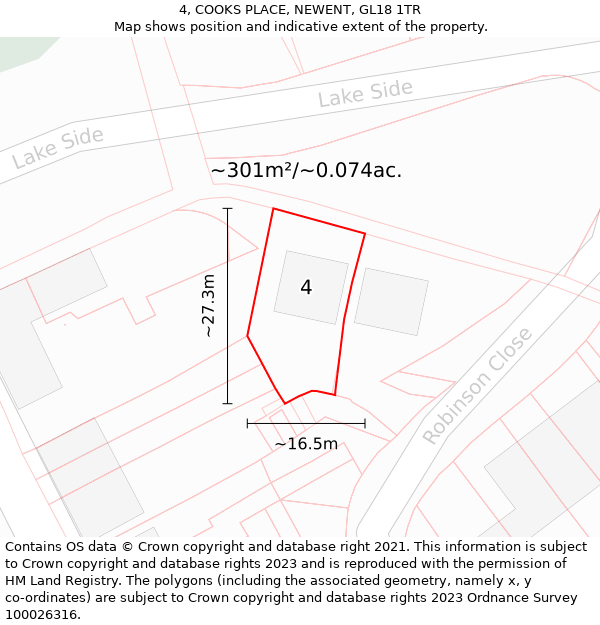 4, COOKS PLACE, NEWENT, GL18 1TR: Plot and title map