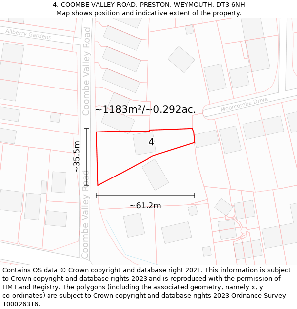 4, COOMBE VALLEY ROAD, PRESTON, WEYMOUTH, DT3 6NH: Plot and title map