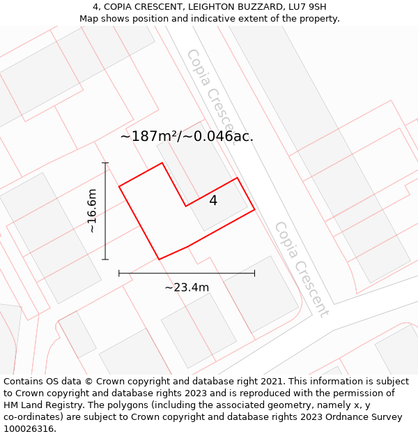 4, COPIA CRESCENT, LEIGHTON BUZZARD, LU7 9SH: Plot and title map