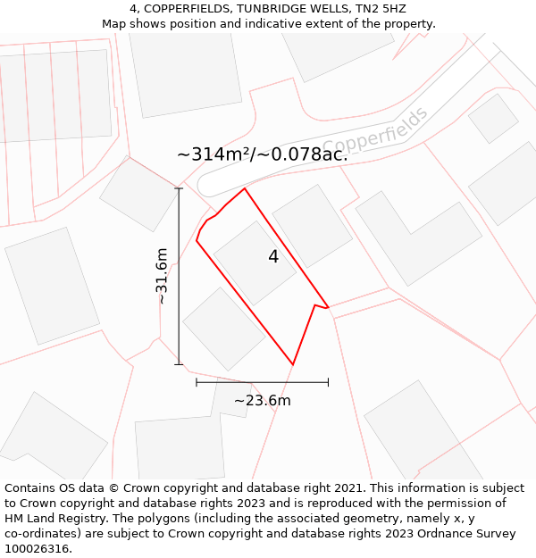 4, COPPERFIELDS, TUNBRIDGE WELLS, TN2 5HZ: Plot and title map