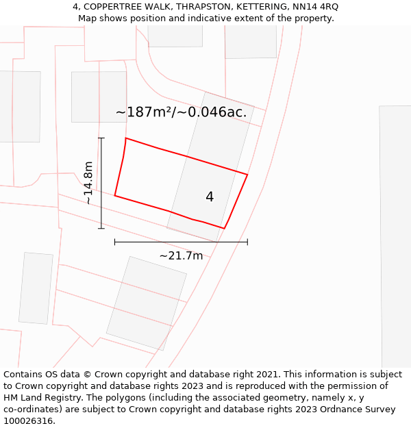 4, COPPERTREE WALK, THRAPSTON, KETTERING, NN14 4RQ: Plot and title map