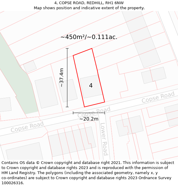 4, COPSE ROAD, REDHILL, RH1 6NW: Plot and title map