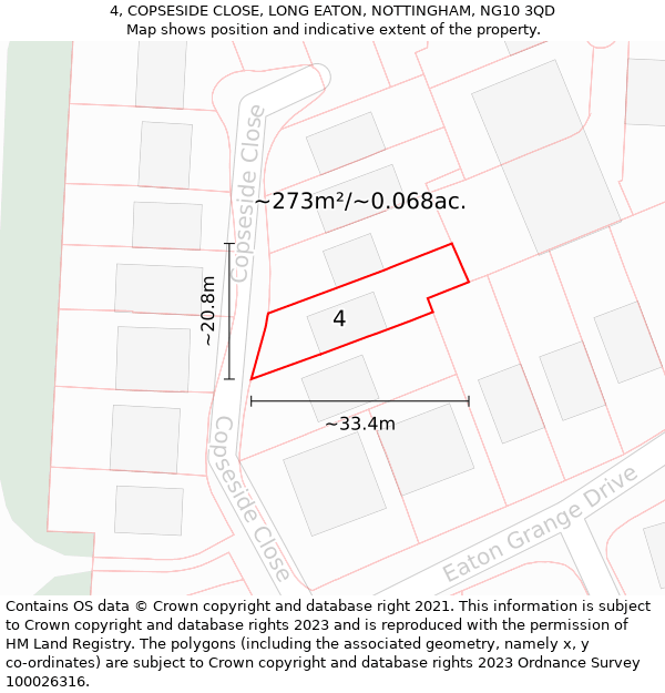 4, COPSESIDE CLOSE, LONG EATON, NOTTINGHAM, NG10 3QD: Plot and title map