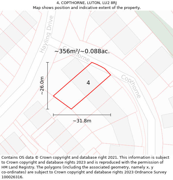 4, COPTHORNE, LUTON, LU2 8RJ: Plot and title map