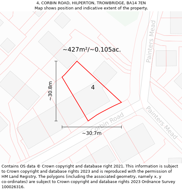 4, CORBIN ROAD, HILPERTON, TROWBRIDGE, BA14 7EN: Plot and title map