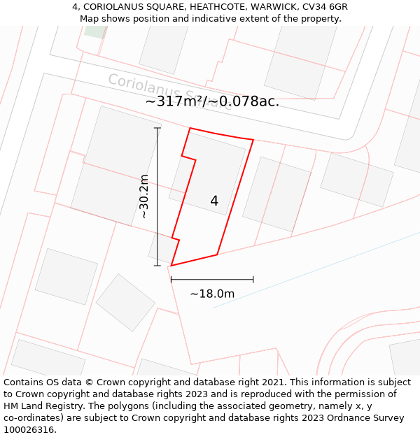 4, CORIOLANUS SQUARE, HEATHCOTE, WARWICK, CV34 6GR: Plot and title map