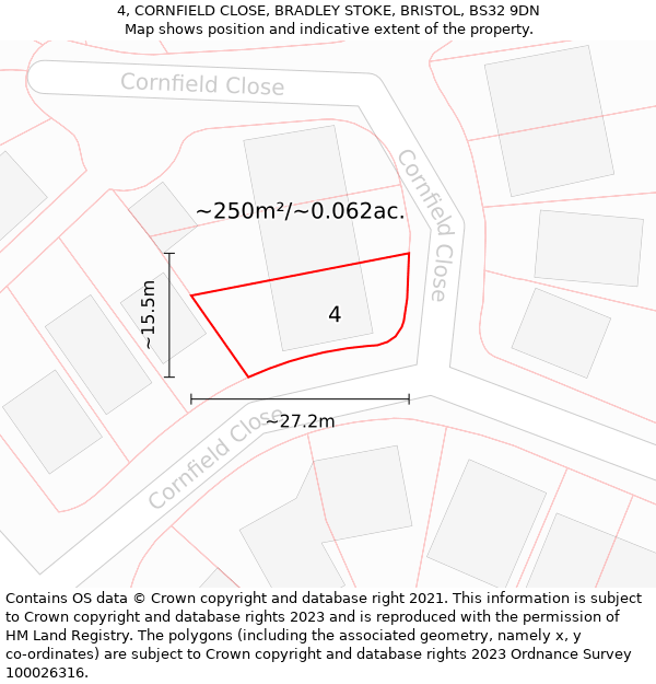 4, CORNFIELD CLOSE, BRADLEY STOKE, BRISTOL, BS32 9DN: Plot and title map