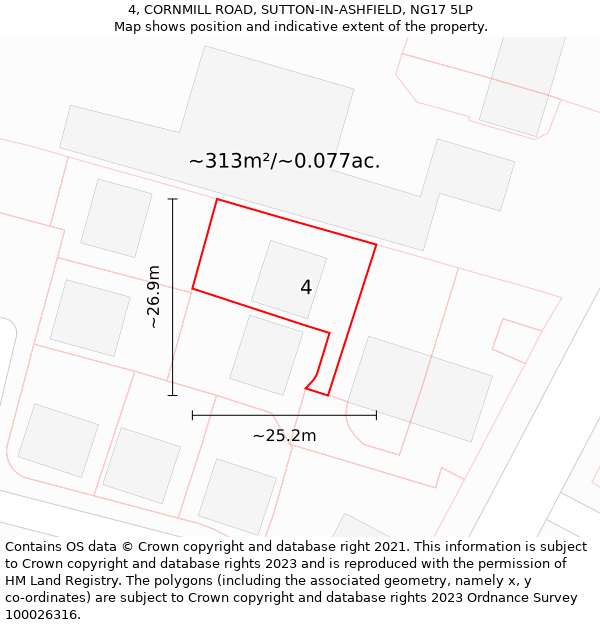 4, CORNMILL ROAD, SUTTON-IN-ASHFIELD, NG17 5LP: Plot and title map