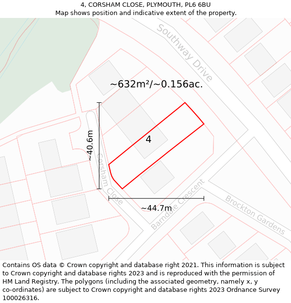 4, CORSHAM CLOSE, PLYMOUTH, PL6 6BU: Plot and title map