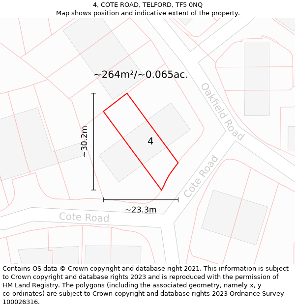 4, COTE ROAD, TELFORD, TF5 0NQ: Plot and title map
