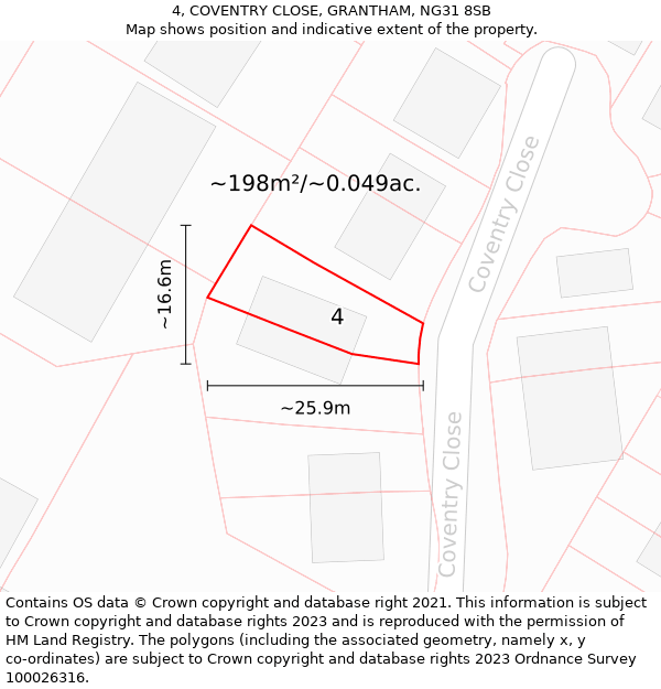 4, COVENTRY CLOSE, GRANTHAM, NG31 8SB: Plot and title map