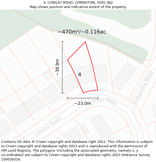 4, COWLEY ROAD, LYMINGTON, SO41 9JQ: Plot and title map