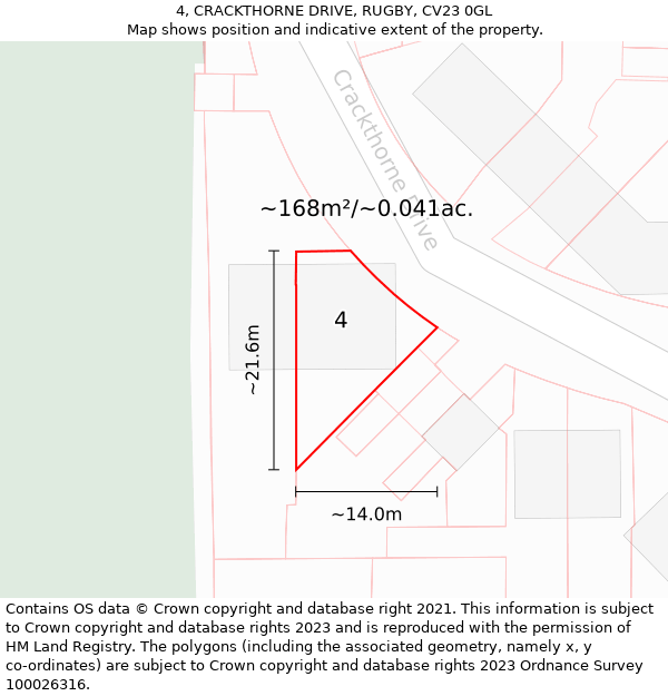 4, CRACKTHORNE DRIVE, RUGBY, CV23 0GL: Plot and title map