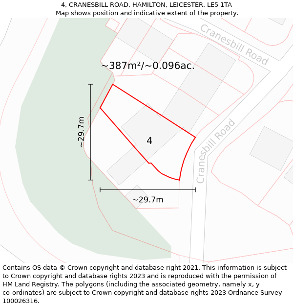 4, CRANESBILL ROAD, HAMILTON, LEICESTER, LE5 1TA: Plot and title map