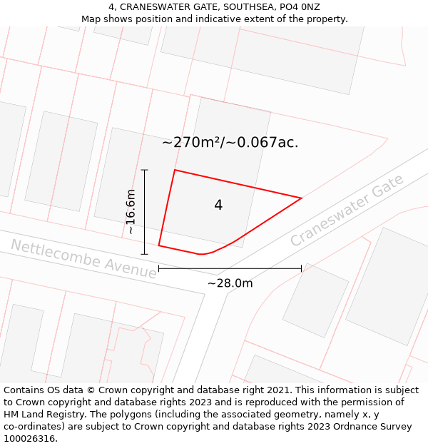 4, CRANESWATER GATE, SOUTHSEA, PO4 0NZ: Plot and title map