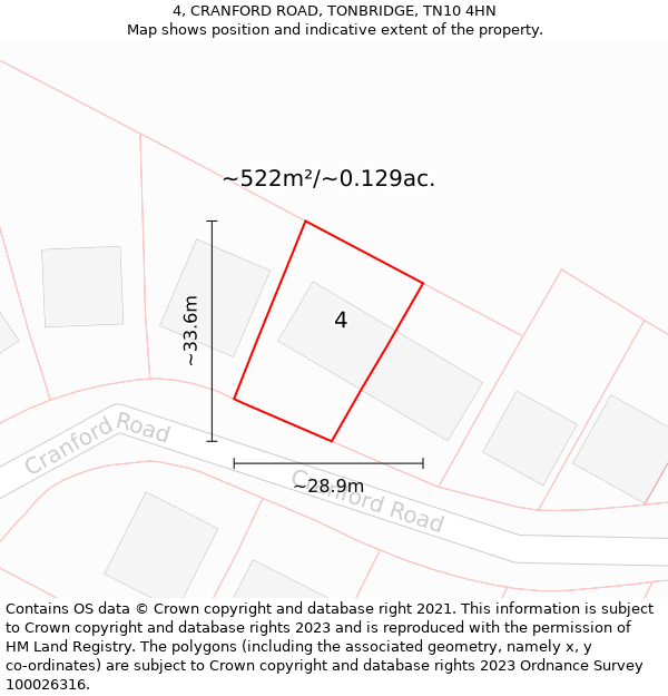 4, CRANFORD ROAD, TONBRIDGE, TN10 4HN: Plot and title map