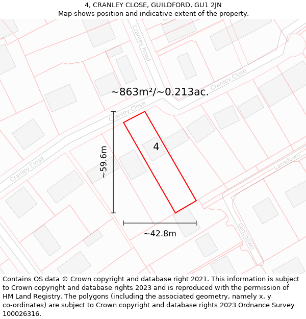 4, CRANLEY CLOSE, GUILDFORD, GU1 2JN: Plot and title map