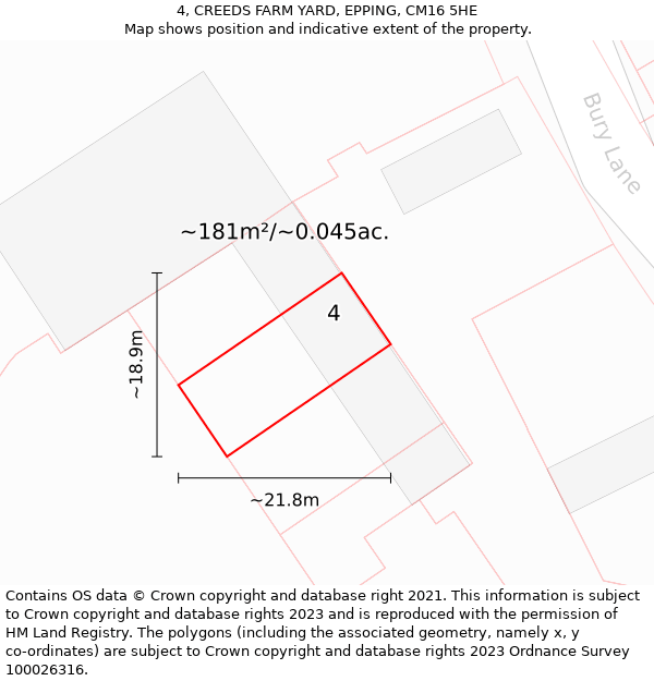 4, CREEDS FARM YARD, EPPING, CM16 5HE: Plot and title map