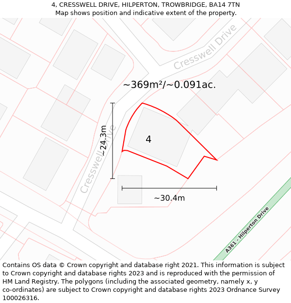 4, CRESSWELL DRIVE, HILPERTON, TROWBRIDGE, BA14 7TN: Plot and title map