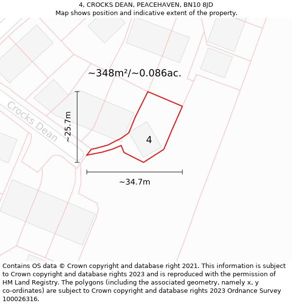 4, CROCKS DEAN, PEACEHAVEN, BN10 8JD: Plot and title map